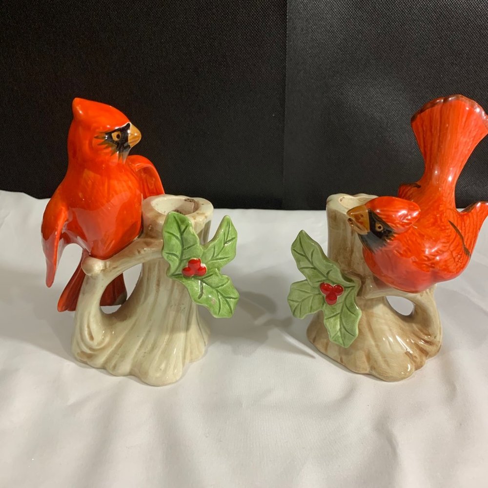 Vintage Fitz and Floyd Cardinal candle holders